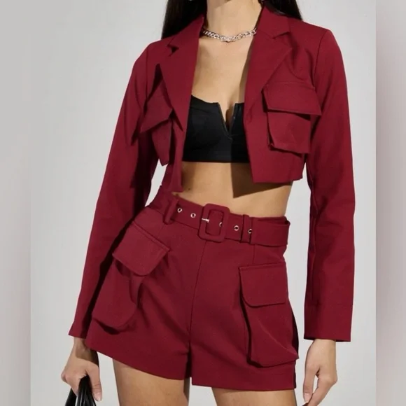 NWT AKIRA Stylish Burgundy Jacket and Shorts Set size XL